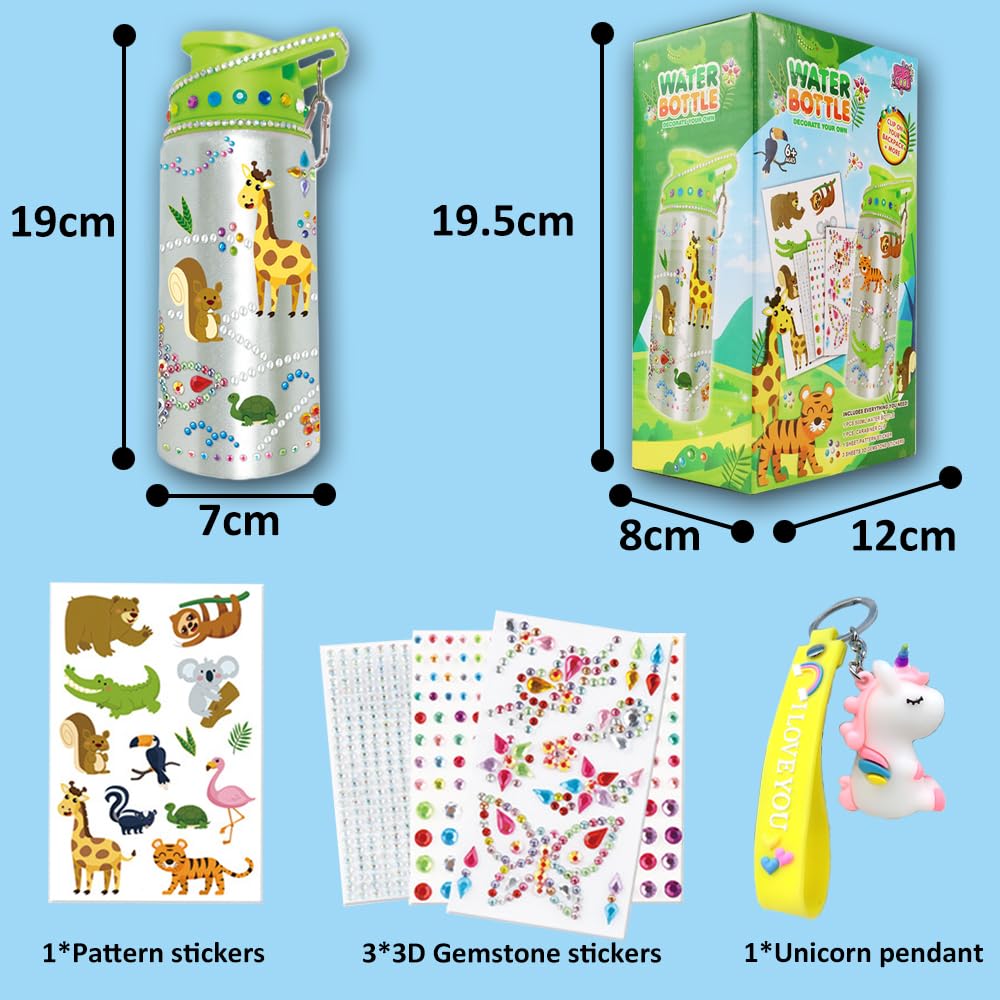 Kdemeng DIY Decorate Your Own Water Bottle for Girls with Trendy Stickers - 5 6 7 8 10 Year Old Girl Birthday Gift (Animal)