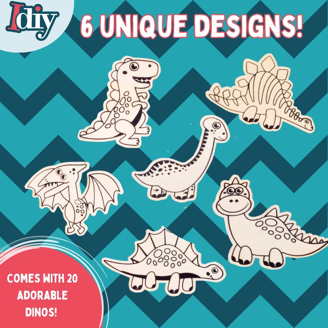 SCS Direct Wood Painting Craft Kit 20 Pack- Summer Arts & Crafts Gifts for Kids - Each Dinosaur Painting Set Comes w/Brush & Paint - Great