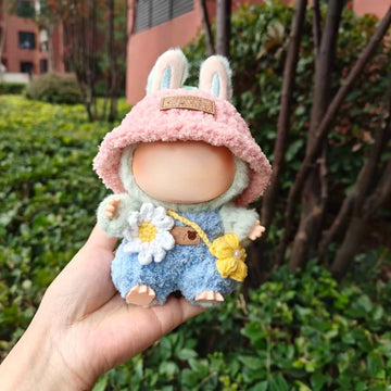 Clothes for Labubu,3 Piece Set Hat Clothes Backpack for LABUBU Doll,Adorable Seated Dolls Clothes Accessories (No Doll) (Peach Clothes Set)