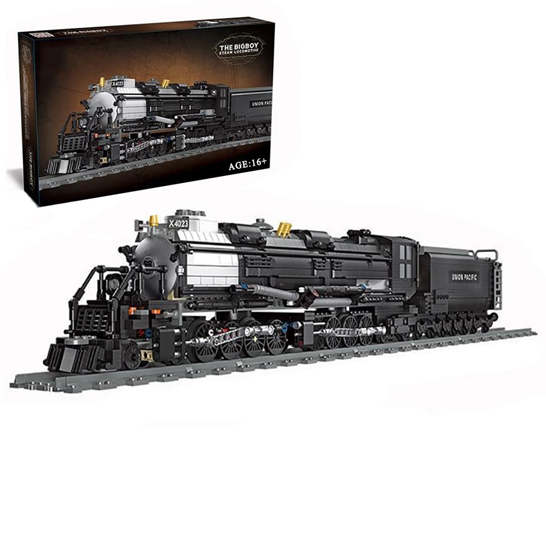 DAXX BIGBOY Steam Train Building Kit and Engineering Toy,BIGBOY Locomotive with Track Display Set Compatible with Lego,Gift for Train Lovers(1608Pcs)