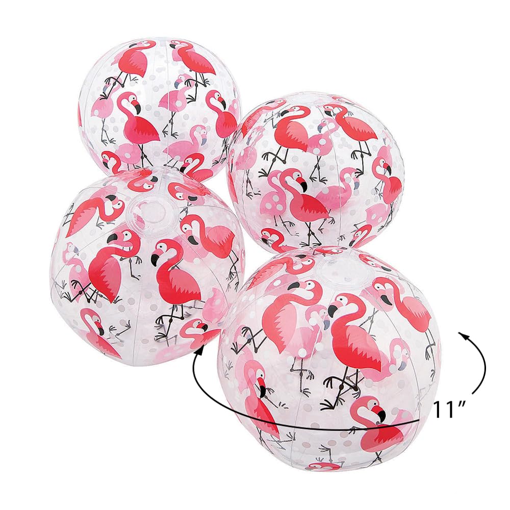 Fun Express Flamingo Print Beach Balls Bulk 12 Pack - Inflatable Pool Toys for Kids & Adults | Hawaiian Luau Party Decorations & Favors | Tropical