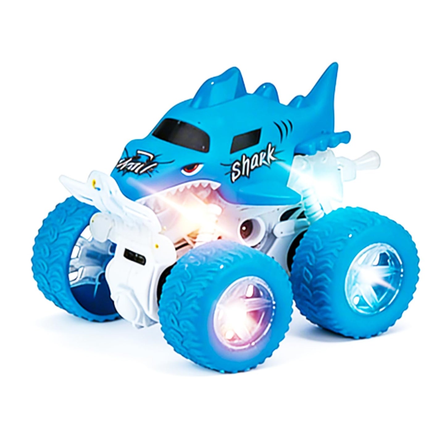 ZJYFPP Light-Up Shark Monster Truck Toys - Double-Directions Inertia Pull Back Vehicle - Birthday Gift for Toddlers, Boys & Girls Ages 3+ - Durable
