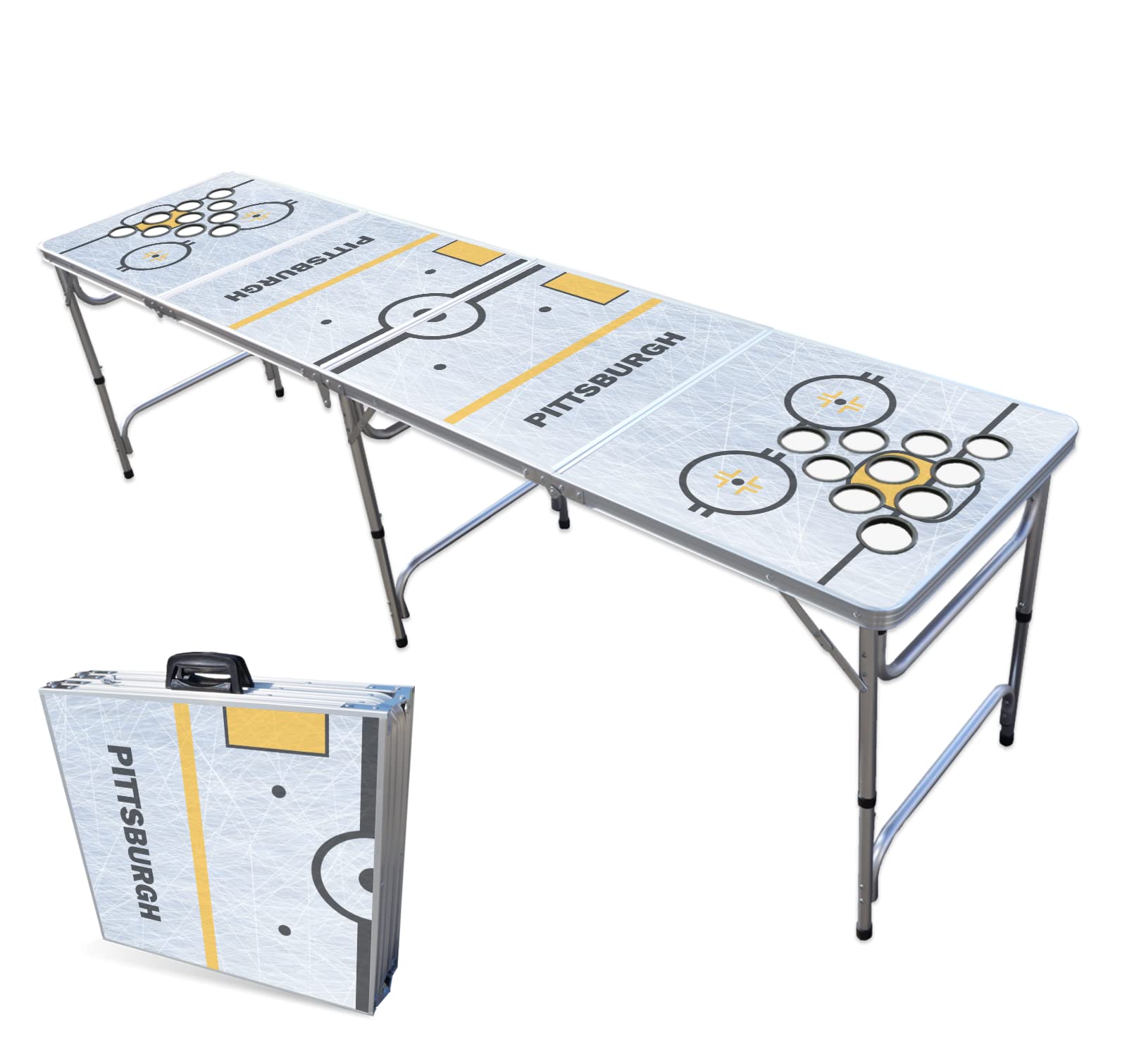 8-Foot Professional Beer Pong Table w/Cup Holes - Pittsburgh Hockey Rink