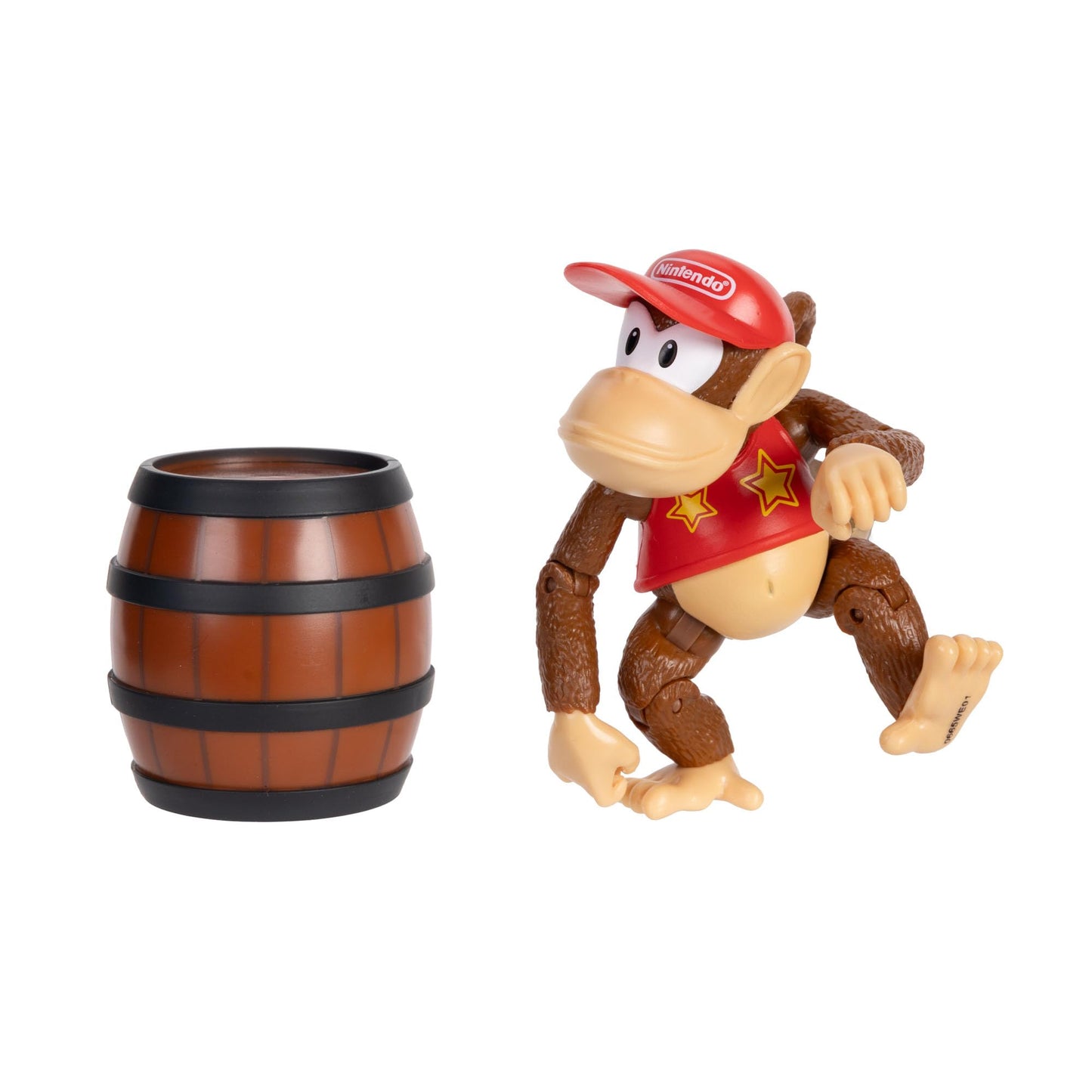Nintendo Diddy Kong 4" / 10cm Articulated Action Figure, Official by Jakks Pacific, 13 Points of Articulation, Includes Barrel Accessory, Perfect