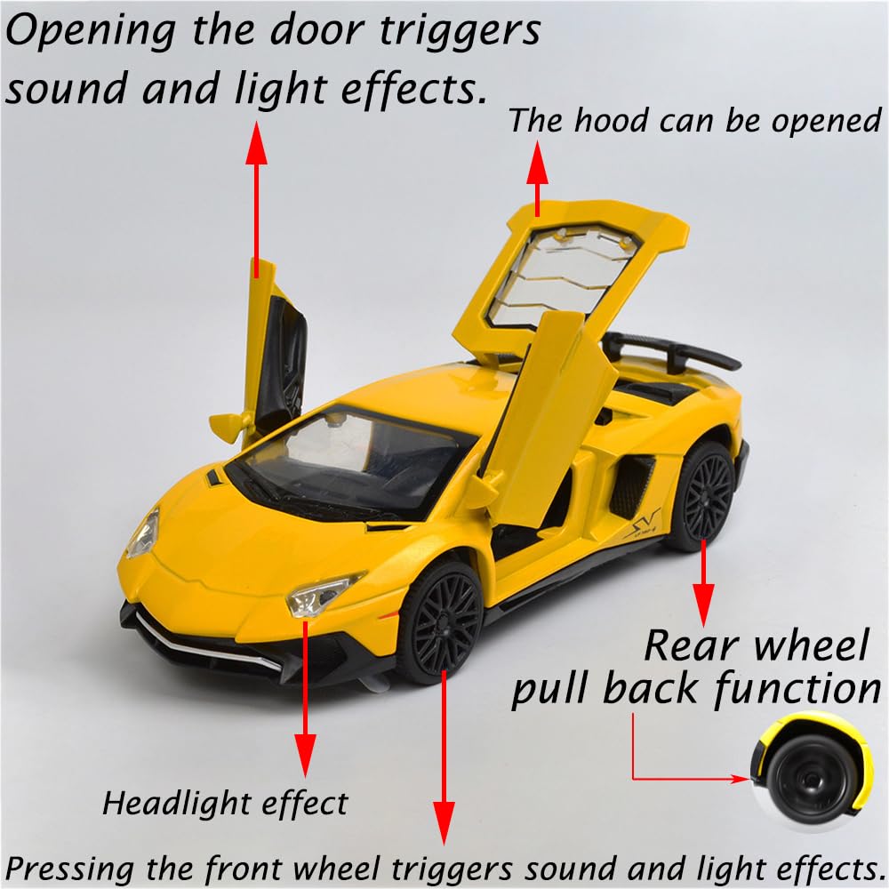 iLooboo Alloy Collectible Lambo Aventador Toy Vehicle Pull Back Die-Cast Car Model with Lights and Sound