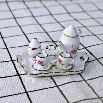 SXFSE Dollhouse Decoration Accessories, 1:12 Dollhouse Miniature Scene Model 8 PCS Porcelain Teacup and Saucer Set Pretend Play Toy (A, As Shown)