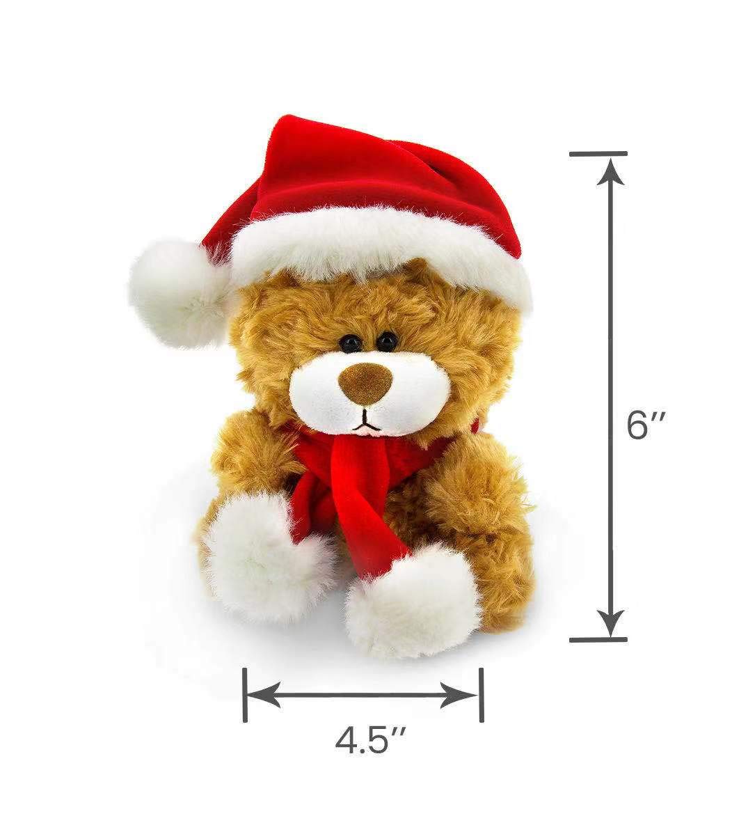 Plushland Adorable Soft and Hairy Santa Teddy Bear, Stuffed Animal -Holiday Toys - Xmas Party Favors for Kids (Christmas Qbeba Bear Brown)