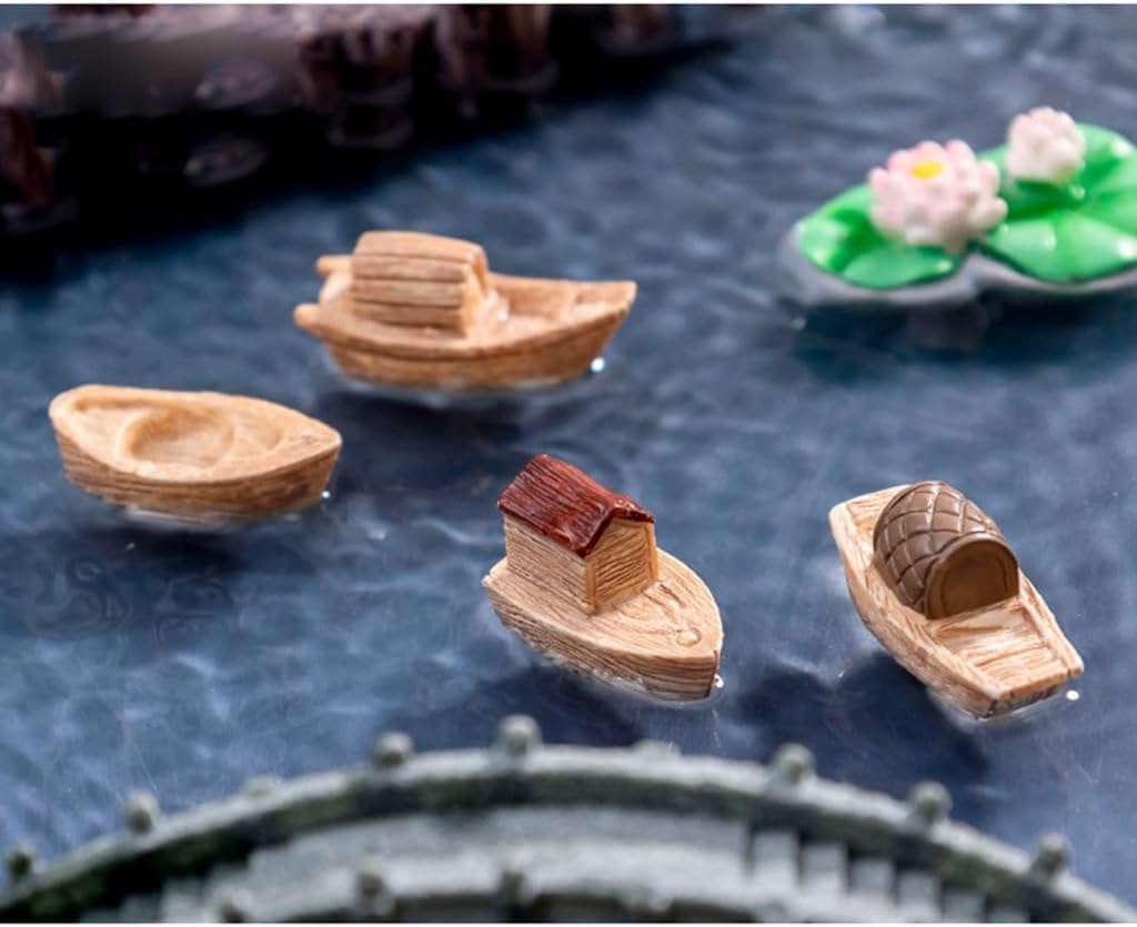 Jowxsx 8Pcs Miniature Boats Figurines Ornaments for Garden Landscape Plant Pots Decors, Dollhouse Accessories