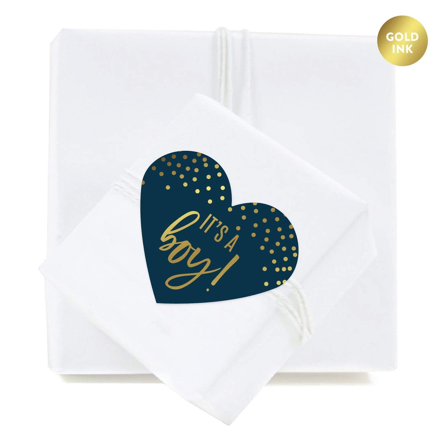 Andaz Press Navy Blue and Metallic Gold Confetti Polka Dots Baby Shower Party Collection, Heart Label Stickers, It's a Boy!, 75-Pack