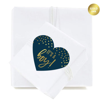 Andaz Press Navy Blue and Metallic Gold Confetti Polka Dots Baby Shower Party Collection, Heart Label Stickers, It's a Boy!, 75-Pack