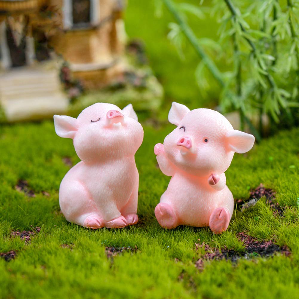 Miniature Pig Figurines 8 Pcs, Cute Pink Piggy Toy Figures Cake Toppers for Fairy Garden Decor Christmas Desk Decoration