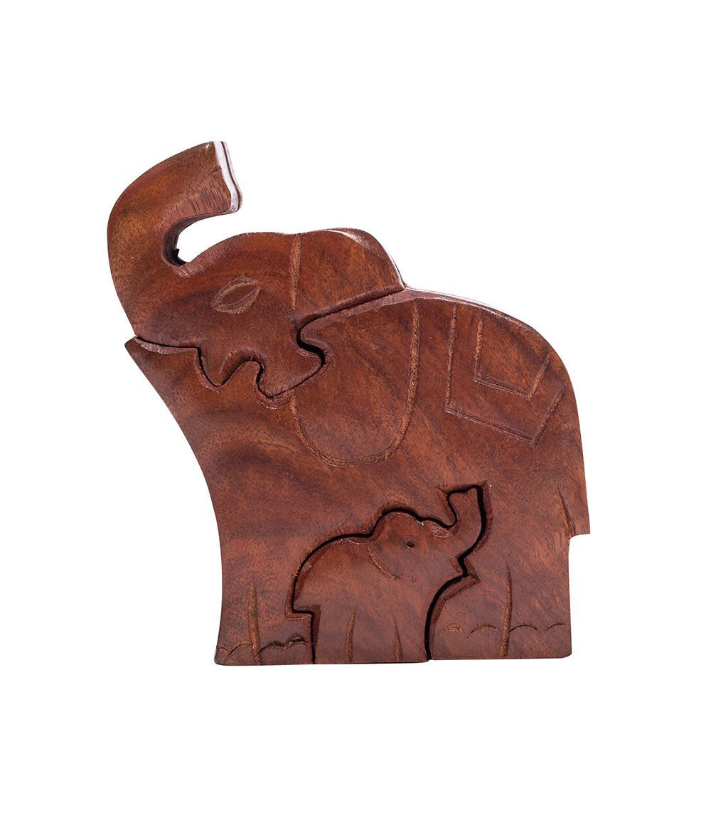 Matr Boomie Fair Trade Gift, Hand Carved Solid Wood Mama Elephant Puzzle Box/Jewelry Box/Puzzle Box for Adults/Brain Teaser with Secret Compartment