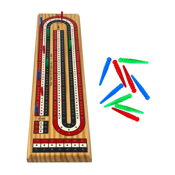 Regal Games Cribbage Board Game Set with Unique Wooden Cribbage Board (11" x 4.5" x 2.75") & 9 Multi-Colored Cribbage Pegs - Family Fun Game Night