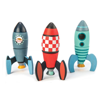 Tender Leaf Toys - Rocket Construction - 18 Pc Wooden Construction Toy Playset Builds 3 Space Ships - Develops Dexterity, Problem Solving