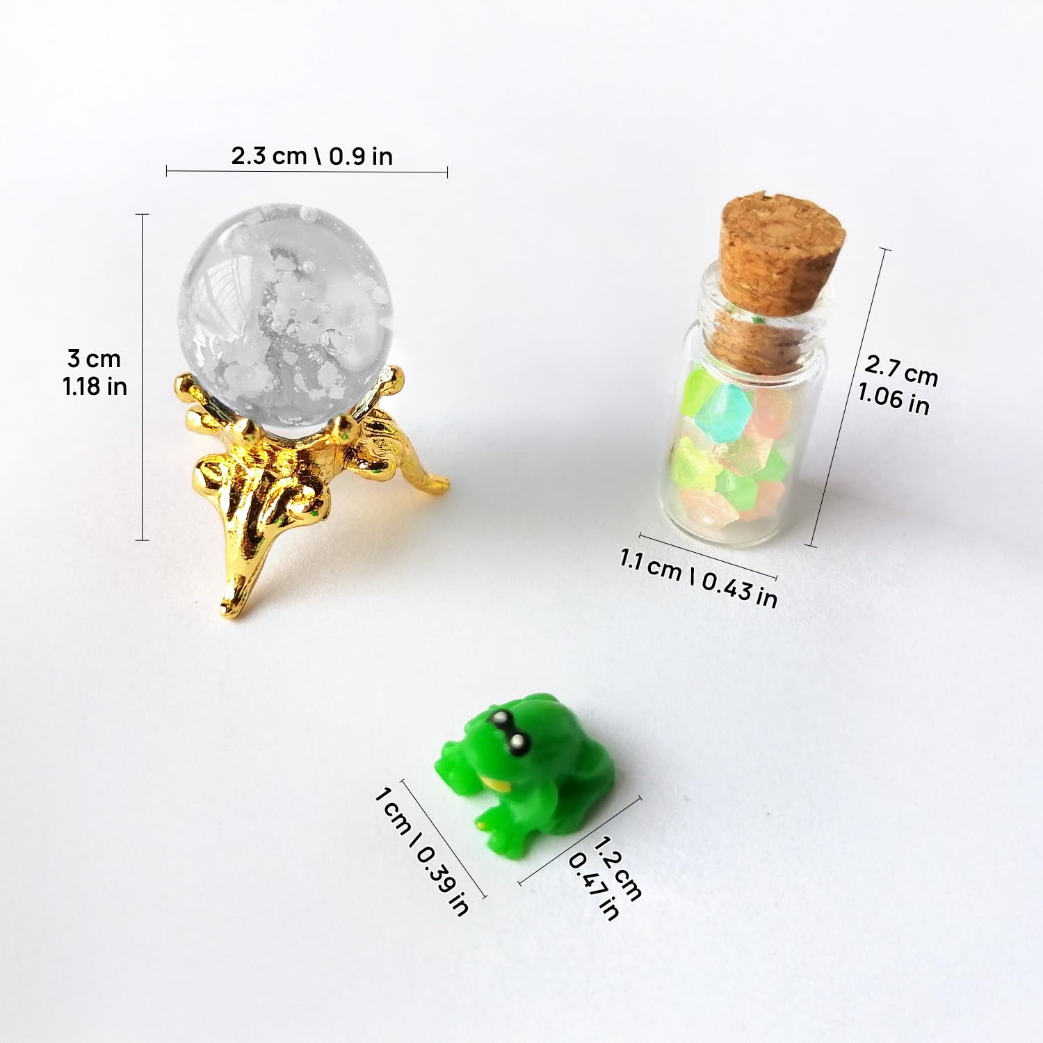 Miniature Glowing Potion Bottles, Crystal Balls & Frog Figurine, Dollhouse & Diorama Decor, Glow-in-the-Dark Miniatures (Royal Blue)