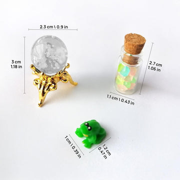 Miniature Glowing Potion Bottles, Crystal Balls & Frog Figurine, Dollhouse & Diorama Decor, Glow-in-the-Dark Miniatures (Royal Blue)