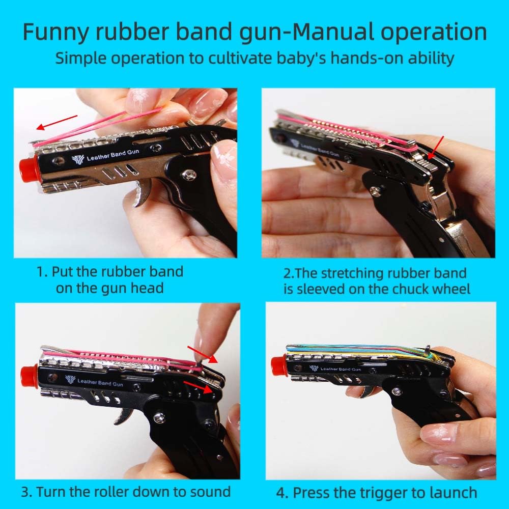 Rubber Band Gun New Generation Upgrade Mini Metal Foldable Toy Gun Keychain Quickly Shoot 8 Rubbers Orange tip Effectively identifiable Toy Gun Comes