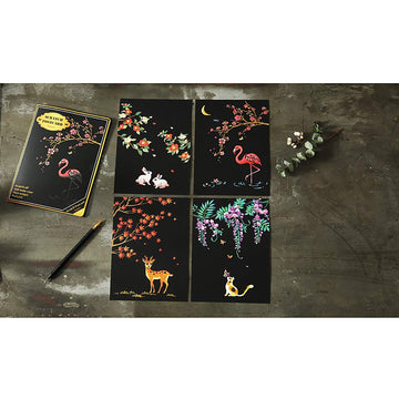 Scratch Paper Art Set, 8 Sheets Rainbow Painting Scratch Off Art Cherry Blossom & Animal Mini Postcard, Art Craft Supplies for Adults Girls & Boys
