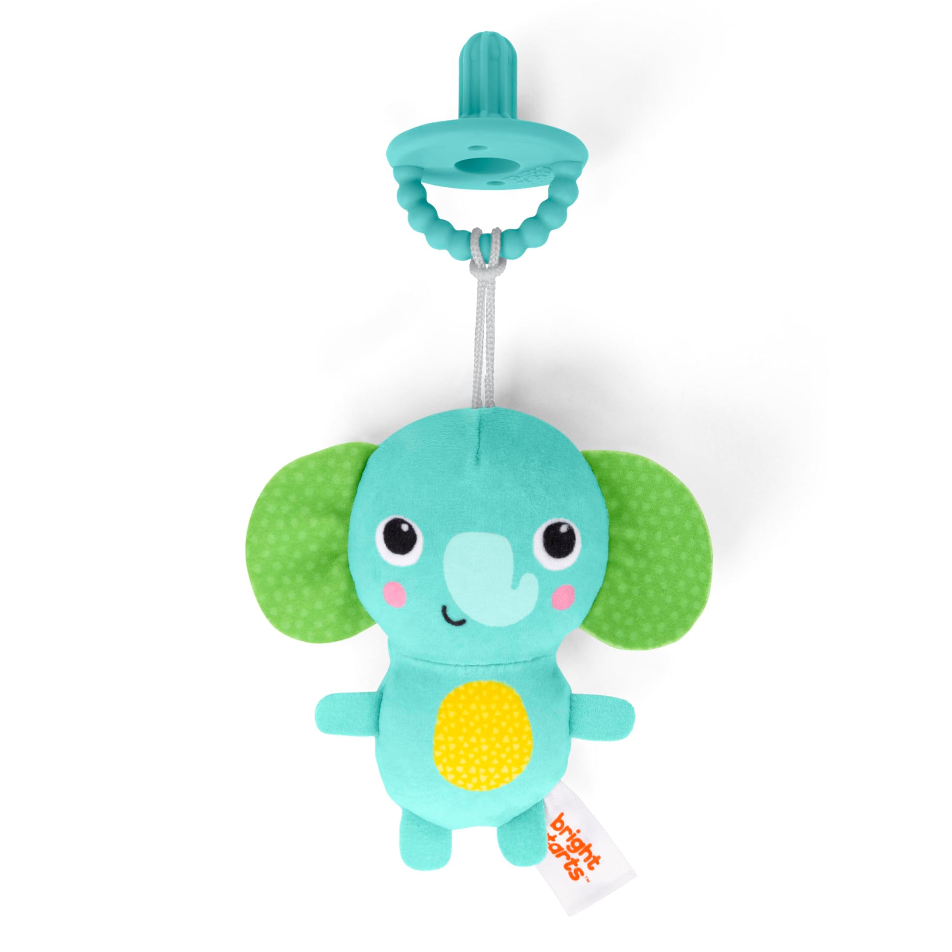 Bright Starts SootheMate Plush Elephant Teether Toy with Detachable Silicone Teether, Unisex, Newborns & Up