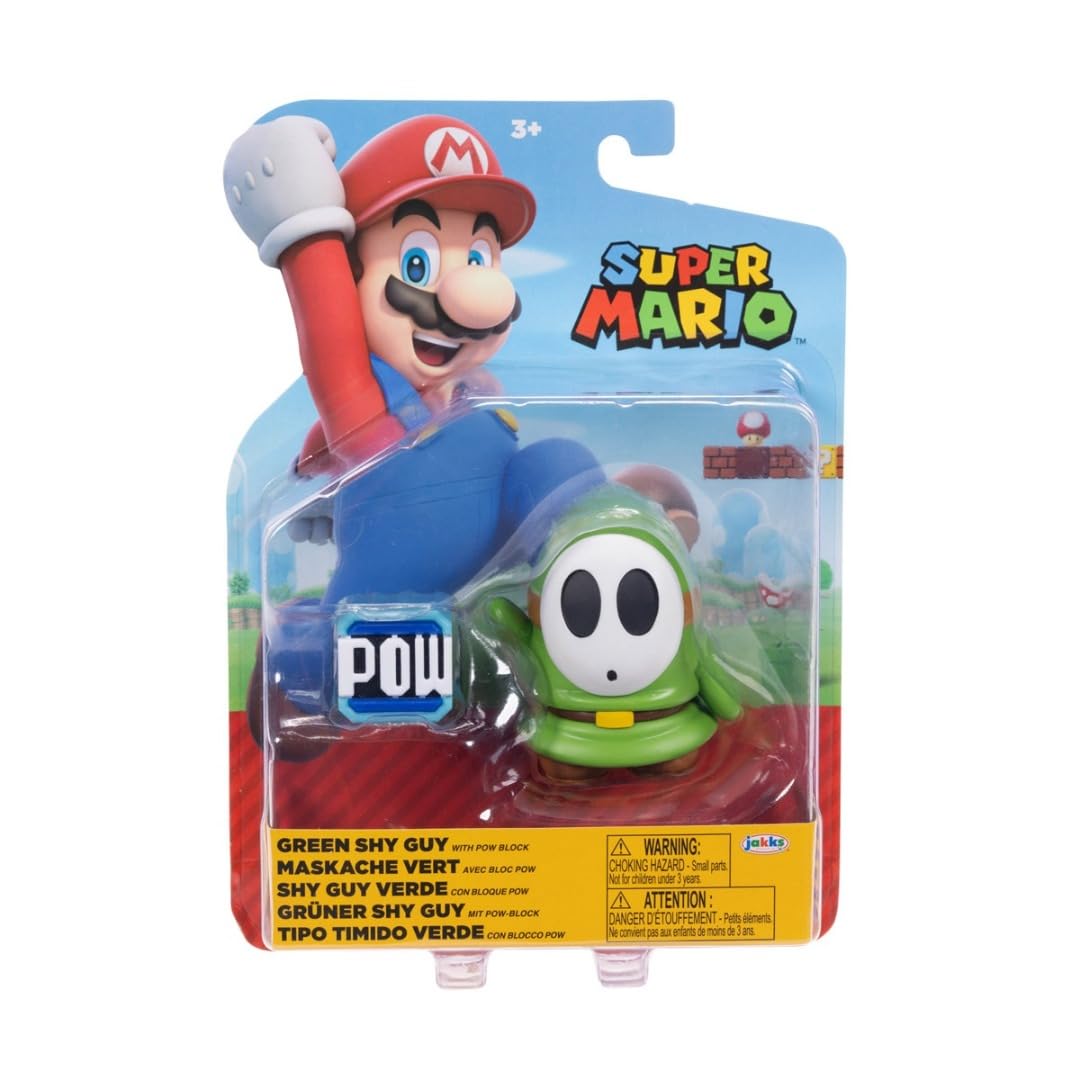 Super Mario 4 inch Green Shy Guy Action Figure with POW Block