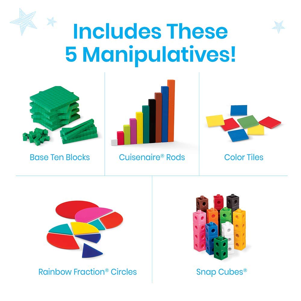 hand2mind - 93539 Take Home Math Manipulatives Kit for Kids, with Snap Cubes, Base Ten Blocks, Cuisenaire Rods, Angle Circles, and Color Tiles