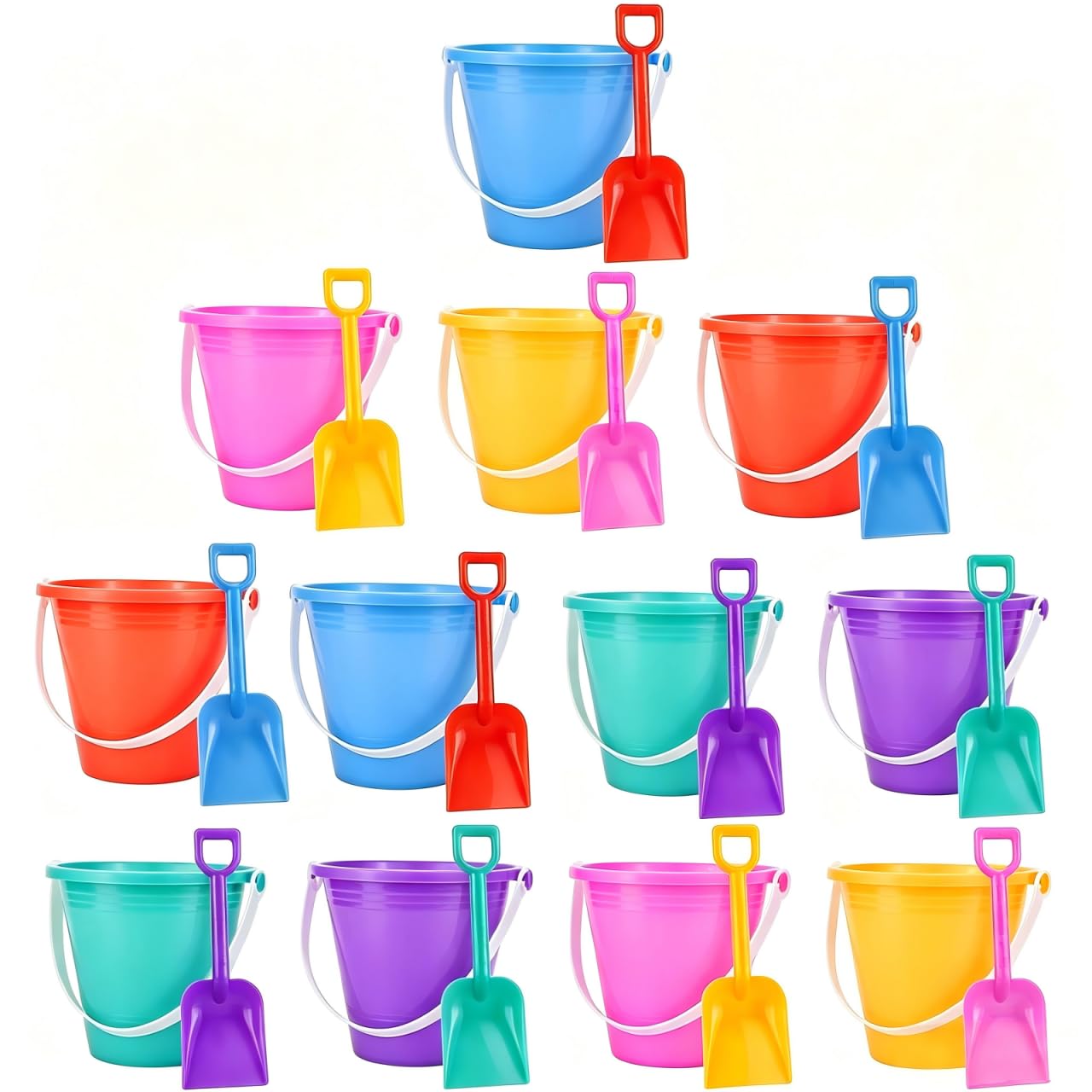 Holady 12 Pack 5'' Inch Sand Beach Buckets Pail with Beach Shovels,Sand Bucket Water Bucket for Beach Fun Great Summer Party Accessory