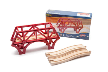 maxim enterprise, inc. 3 Piece Bridge with Ascending Tracks, Durable Plastic and Wooden Railway Suspension Bridge, Accessory Compatible with Major