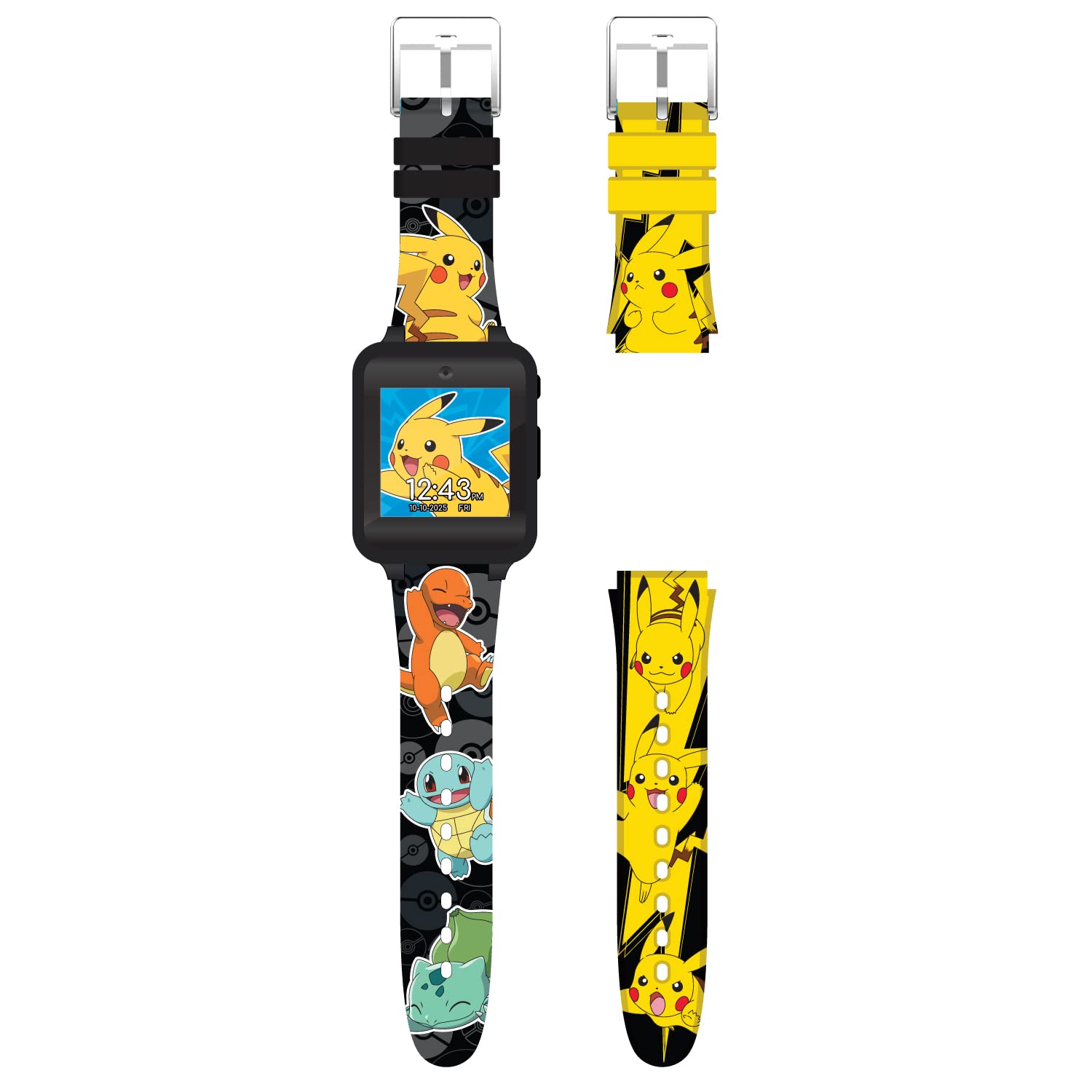 Pokémon Interactive Kids Smartwatch with Touchscreen, Interchangeable Pikachu & Friends Straps, Built-in Camera, Alarm, Stopwatch, Calculator, and 10