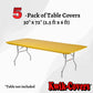 Kwik-Covers 6' Rectangle Plastic Table Covers 30" x 72", Bundle of 5 (Gold)