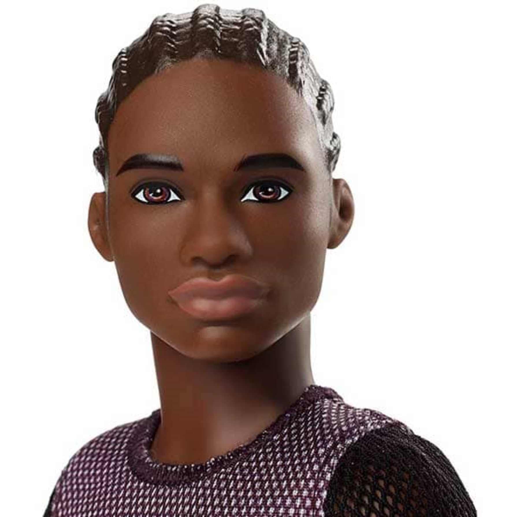 Barbie Ken Fashionistas Doll #130 with Sculpted Brunette Hair Wearing a Number 4 T-Shirt, Denim Pants & Shoes, Toy for Kids 3 to 8 Years Old