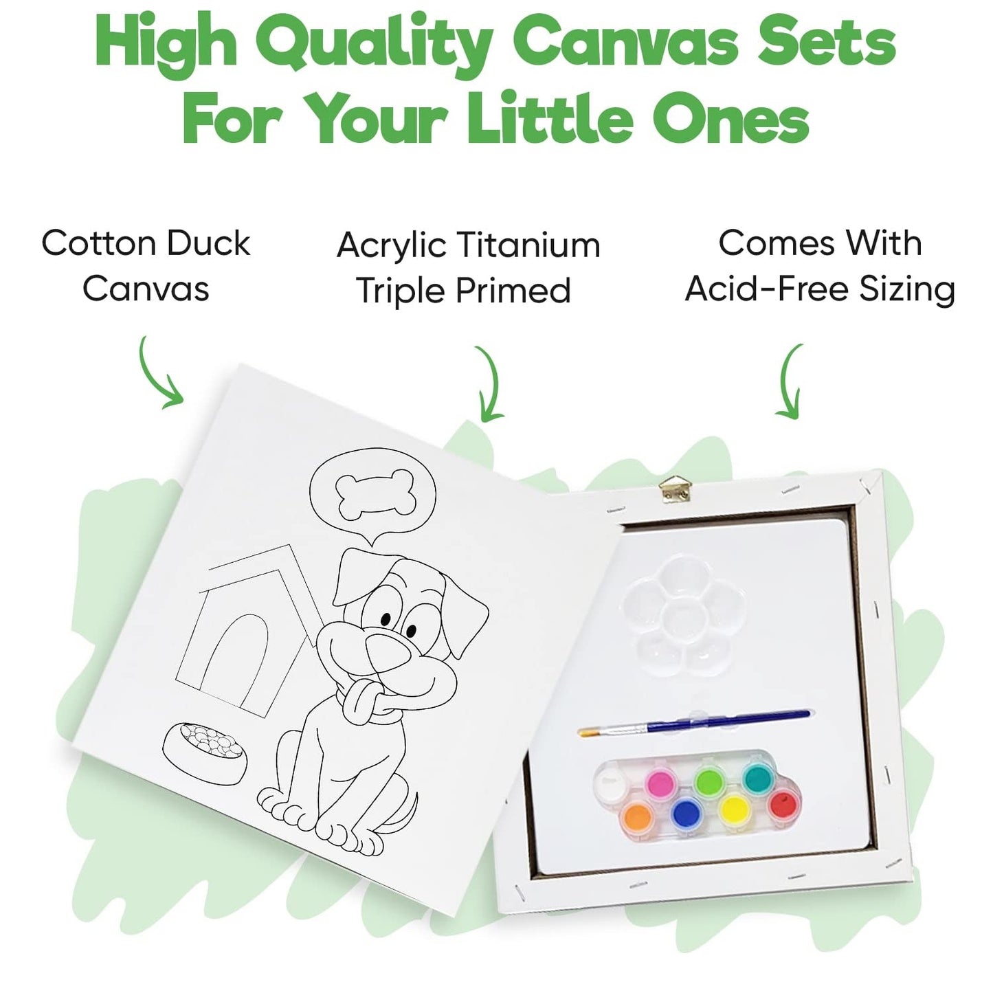 Misco Toys Canvas Paint Party Kits, 11 Piece Art kit Pre-Drawn Outline Canvas for Paint and Sip 8 Colors and Brush Included, Great Gift for Kids 4+