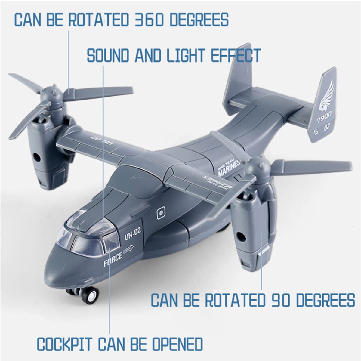 Diecast Metal Military Transport Helicopter Plane - 1:400 Scale Alloy Model Twin-Engine Rotor Aircraft Toy, Tiltrotor Transporter Airplane