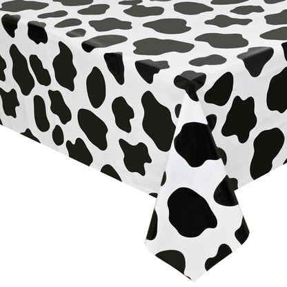 Lecferrarc 2 Pcs Cow Print Tablecloth Cow Plastic Table Cover 87 x 51 Inches Farm Animal Party Tablecovers for Birthday Party Supplies