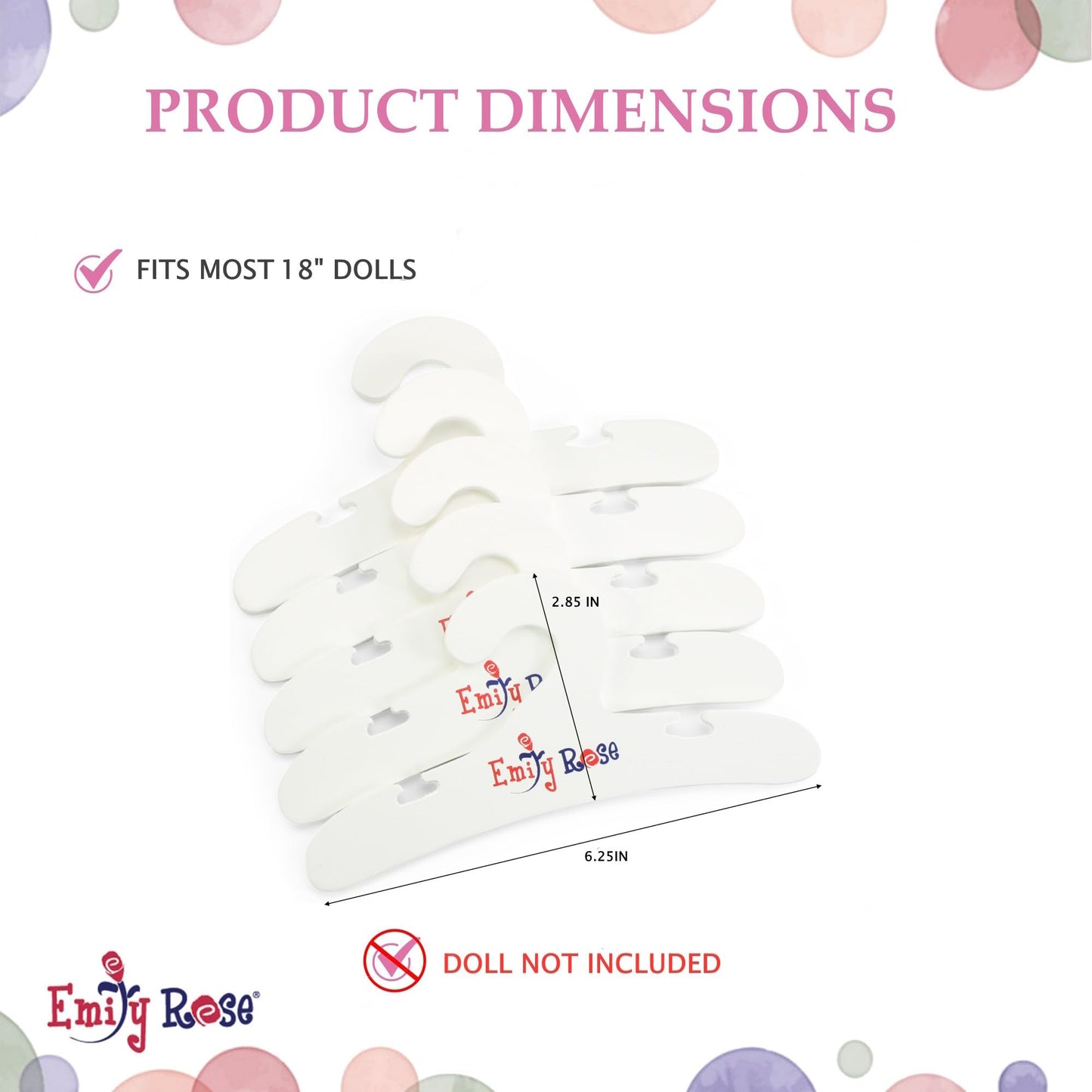 Emily Rose 18 Inch Doll Clothes Hangers 5-Pack White | Closet Storage Organizer Compatible with American Girl and Our Generation Doll Clothing | 18”
