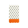 Black Polka Dot Napkins with Orange Fringe - 24 Paper Napkins, 4.25" x 7.75", Scalloped Edges, Ideal for Halloween Party & Kids Birthday Celebration