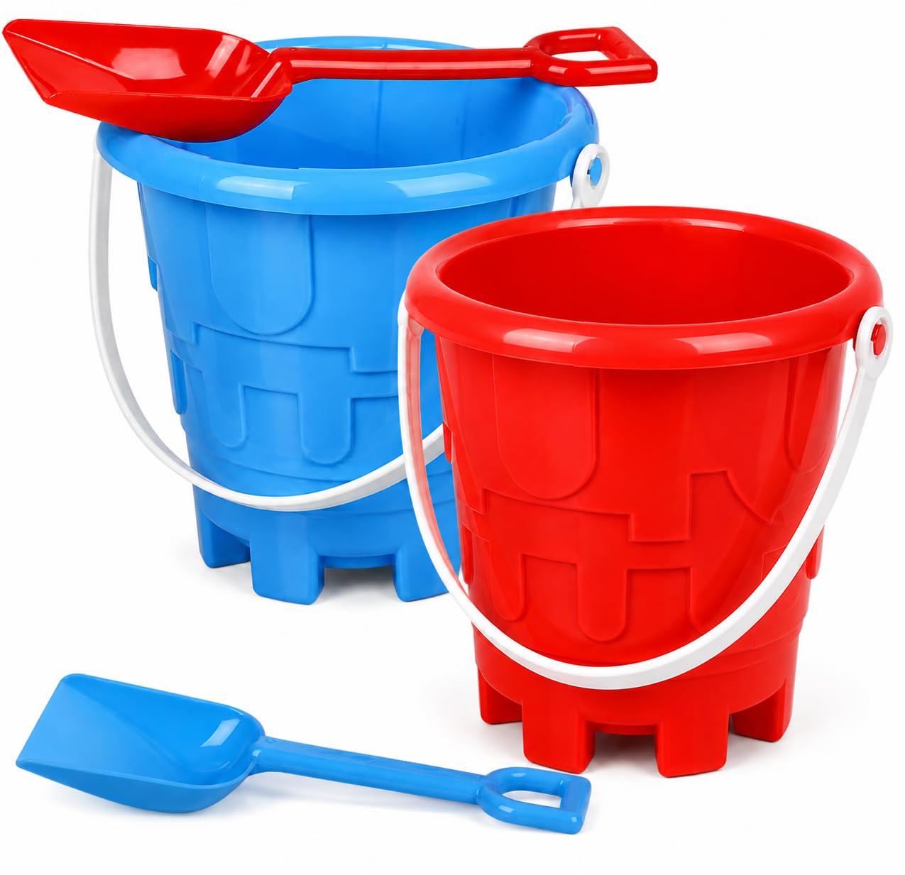 ArtCreativity 6" Beach Bucket and Shovel for Kids (Set of 2) Includes 2 Sand Shovels and 2 Buckets with a Sand Castle Design Inside, Sandcastle