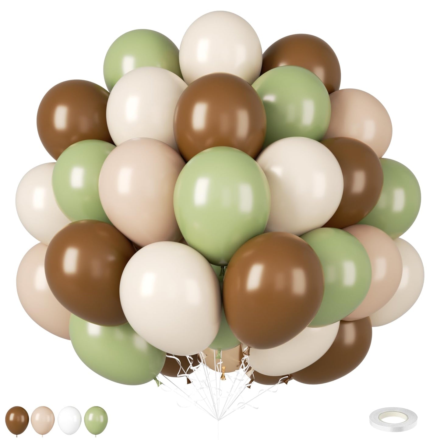 Sage Green and Brown Latex Balloons for Safari Jungle Woodland Theme Birthday Baby Shower Party Decorations