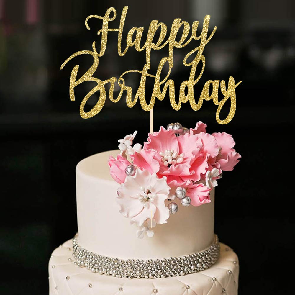 YUINYO Handmade Glitter happy birthday Cake Topper