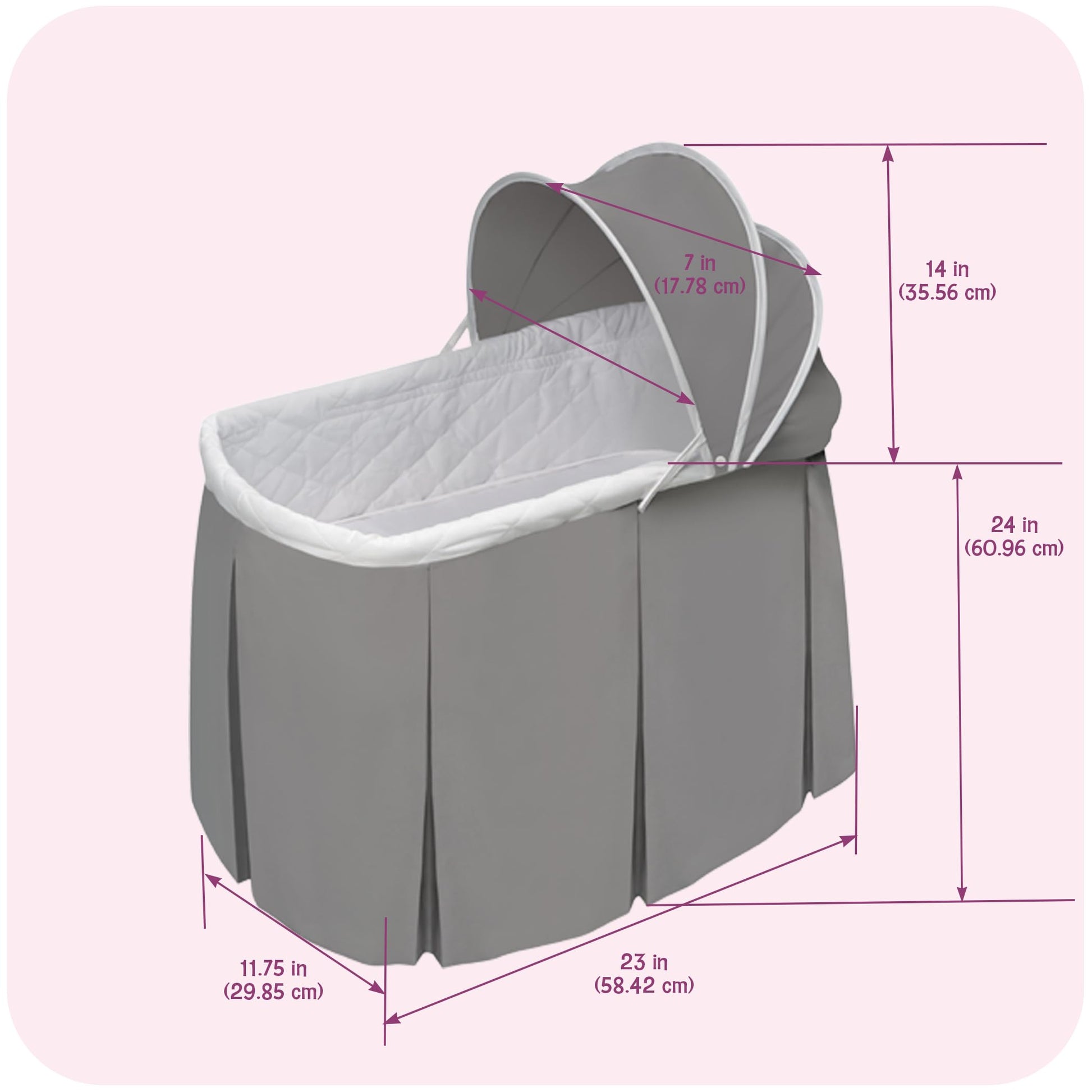 Badger Basket Cuddles Doll Bassinet with Canopy - Fits 18 to 20 Inch Dolls, Includes Storage Basket and Bedding - Pretend Play Nursery Bed for Kids