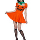 Dolls Kill Pumpkin Dress by Trickz N’ Treatz - Women’s Orange Jack-O’-Lantern Mini Dress with Puff Sleeves & Leaf Collar, Orange, X-Small