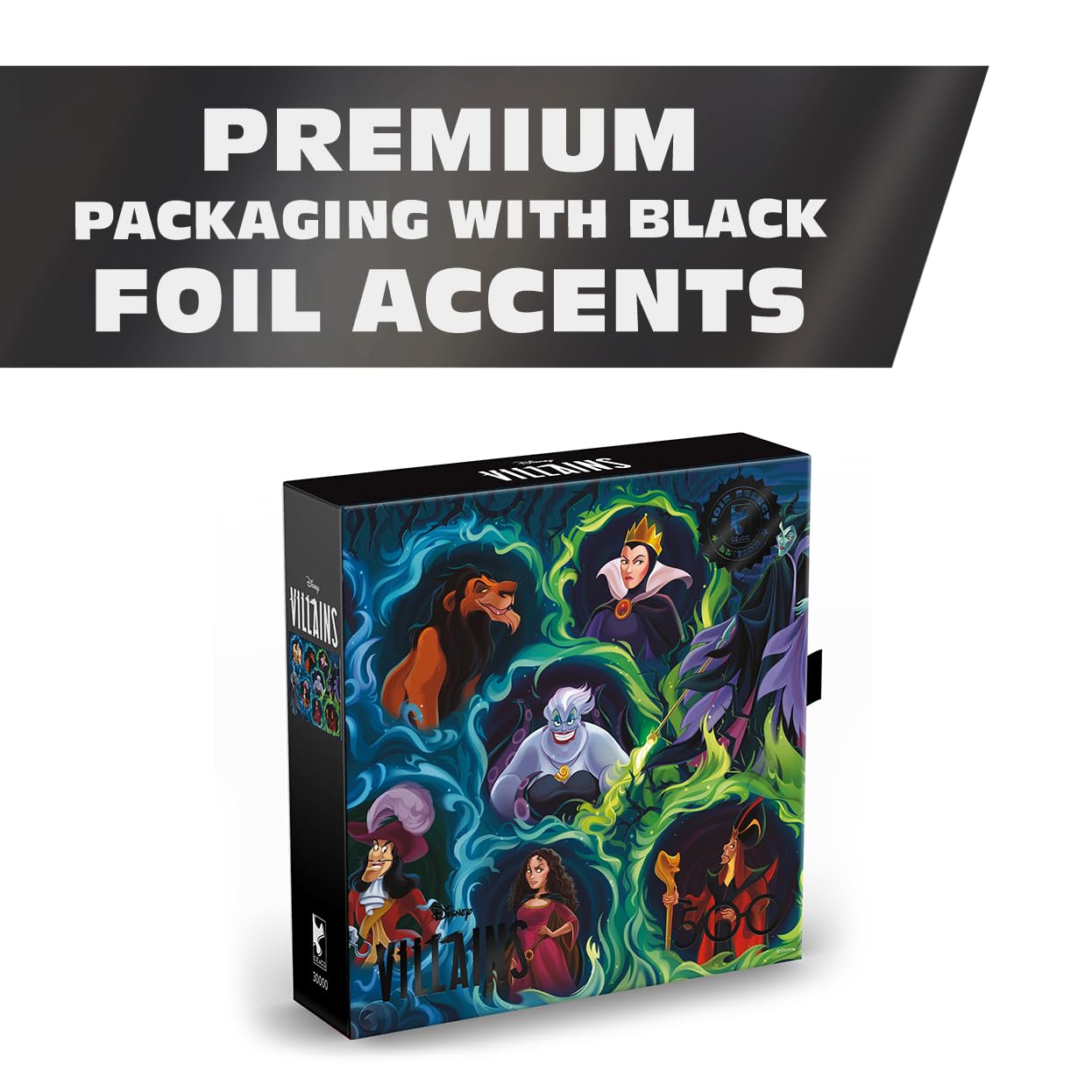 Ceaco - Disney Villains - 500 Piece Noir Select Jigsaw Puzzle Colorful Puzzles for Adults - Precision-Cut Pieces, Beautiful Artwork, and Hours of Fun