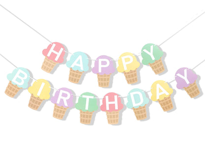 Ice Cream Happy Birthday Banner - Ice Cream Birthday Party Decoration,Summer Birthday Banner,Ice Cream 1st Birthday Banner,Ice Cream First Photo Props