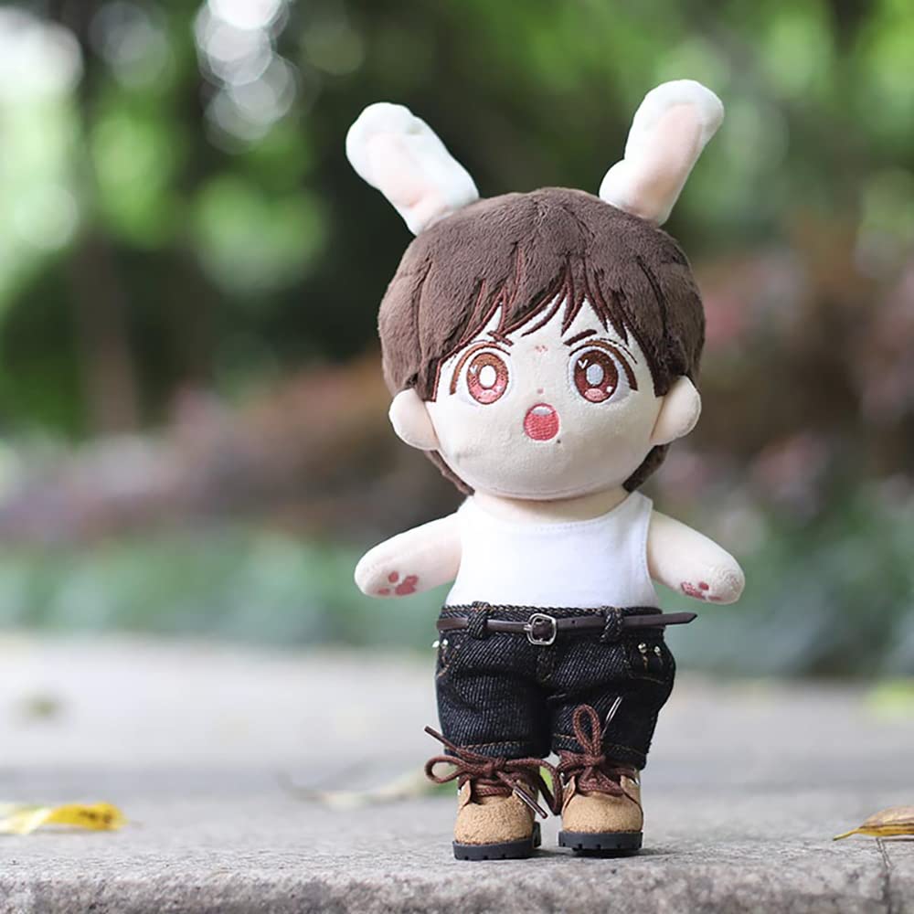 niannyyhouse Brown Jacket Scarf Plaid Shirt Vest Jeans 7.8in?20cm? Plush Doll Clothes