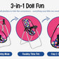 Fash n kolor 3 Piece Baby Doll Play Set - Polka-Dot Design Pack n Play, Foldable Doll Stroller, High Chair - Fits 18 Inch Dolls - Pretend Play Doll