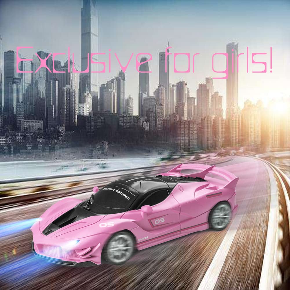Yomwet Remote Control Car, Pink RC Cars for Girls, Rechargeable RC Racing, Electric Power On Road High Speed Drift Model Vehicle Toy with Led