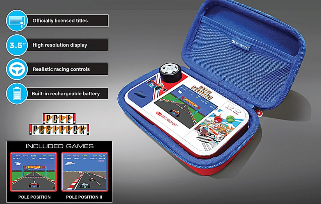 My Arcade Pole Position Pocket Player Max: Games for Kids and Adults, Real Racing Controls, Retro Gaming