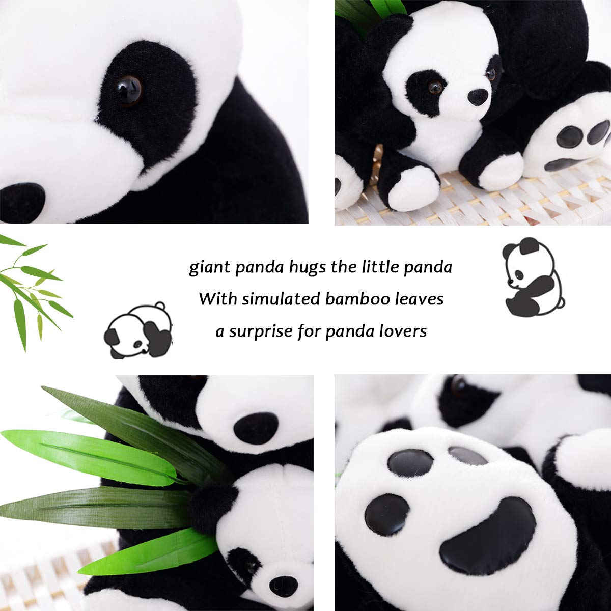 AIXINI 10" Plush Panda Stuffed Animal with Panda Baby & Mom, Soft Bamboo Toy