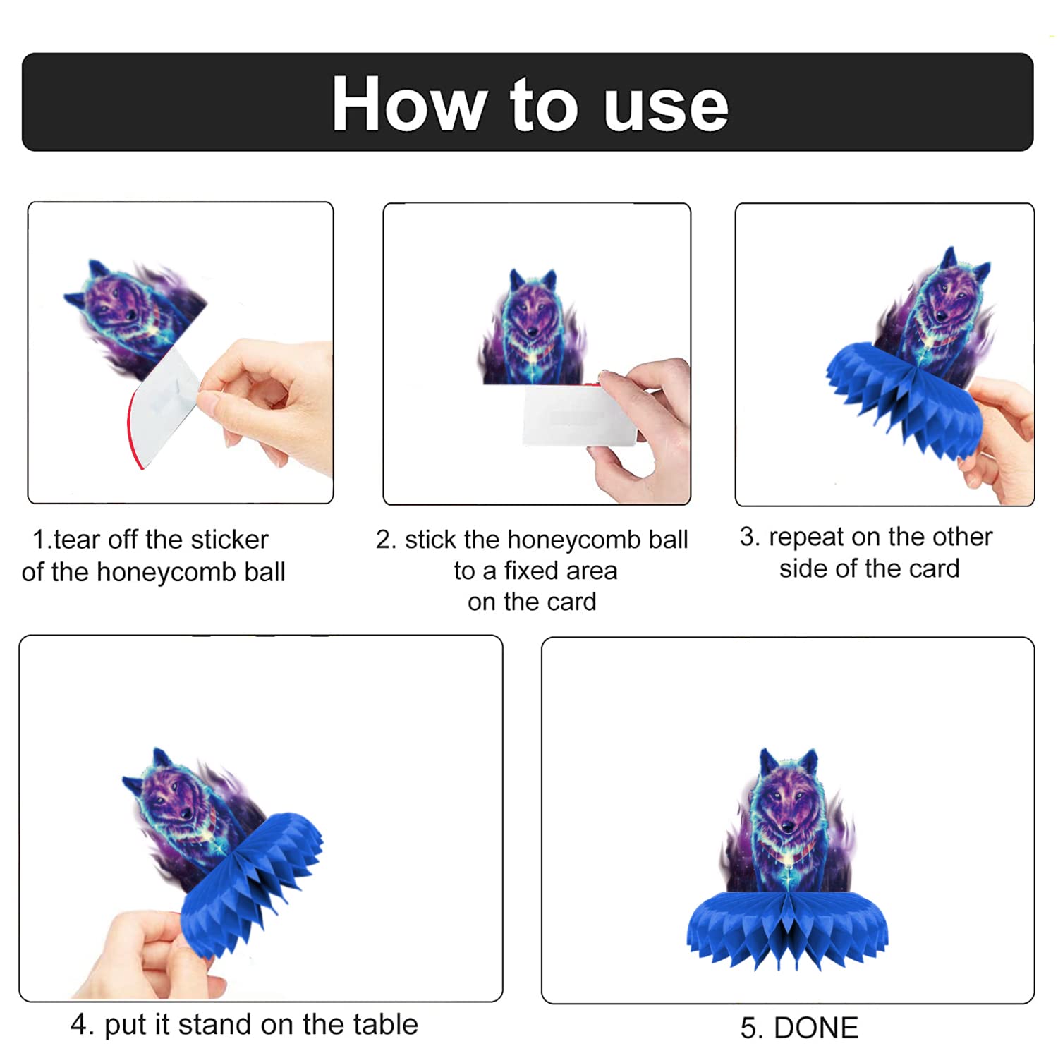 8 Pcs Galaxy Wolf Birthday Party Decoration, Starry Sky Wolf Theme Honeycomb Centerpieces 3D Double Sided Table Decorations, Animal Wolf Photo Booth