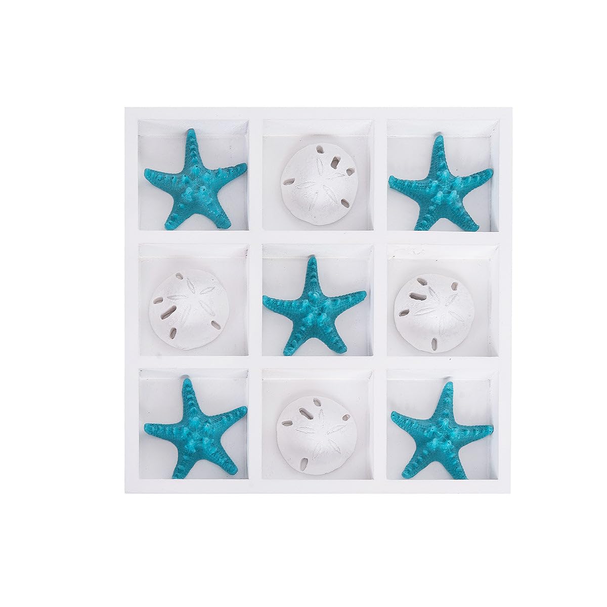 Beachcombers Sea Star & Sand Dollar Tic-Tak-Toe Game, 9.5-Inch, MDF, Blue