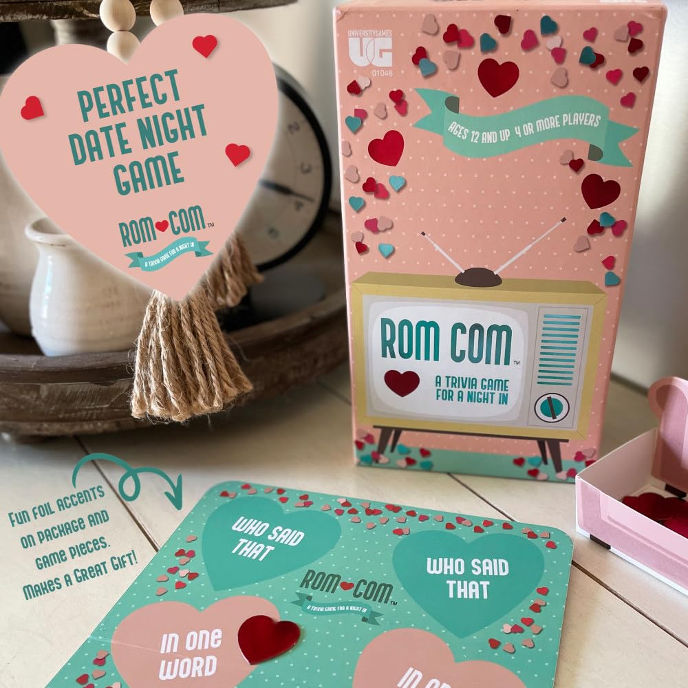ROM Com Team Trivia Game by University Games, Perfect for Date Nights Girls Nights and Party Game Night, for Ages 12 and Up and 4 or More Players